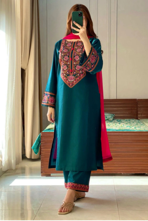 Teal Green 3PC Stitched