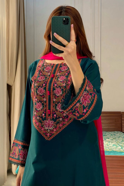 Teal Green 3PC Stitched