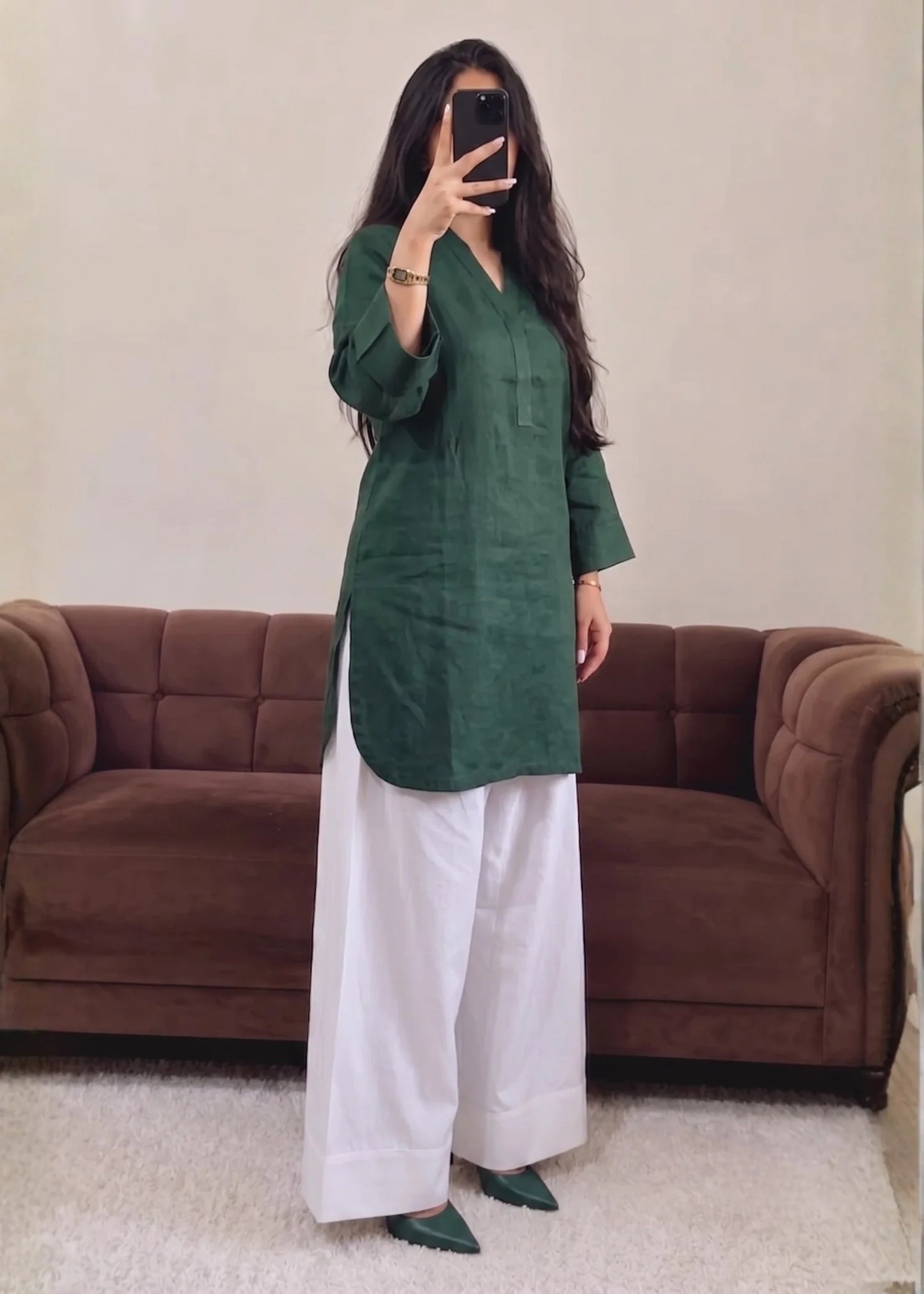 Green Farshi 2 PC Stitched