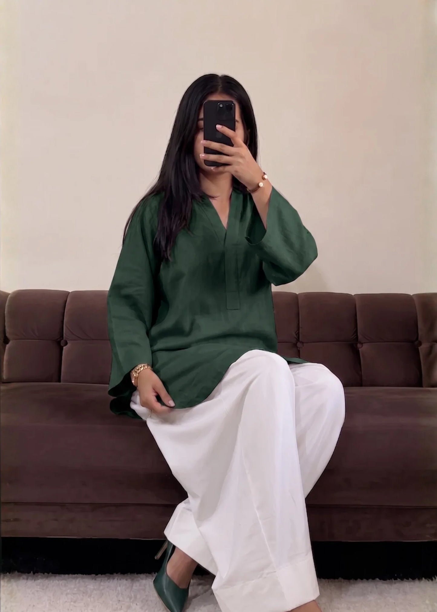 Green Farshi 2 PC Stitched