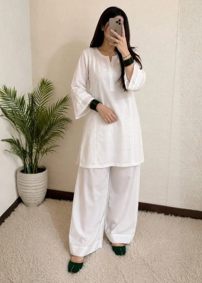 White Farshi 2 PC Stitched