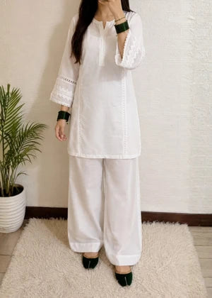 White Farshi 2 PC Stitched