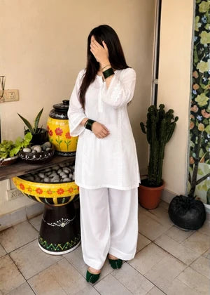 White Farshi 2 PC Stitched