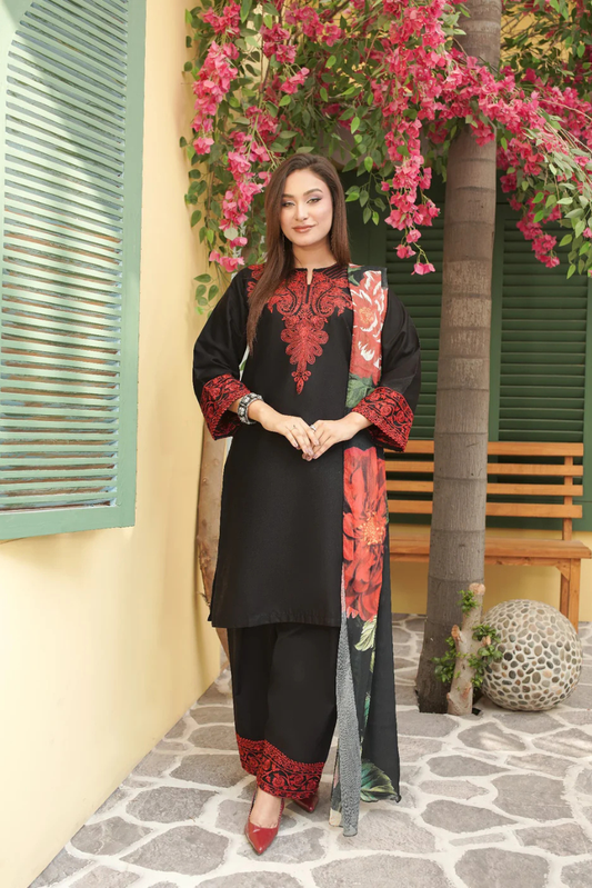 Noir Black 3 PC Stitched