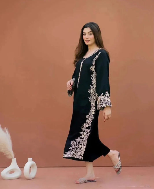 Black Embroidered 2 PC Stitched