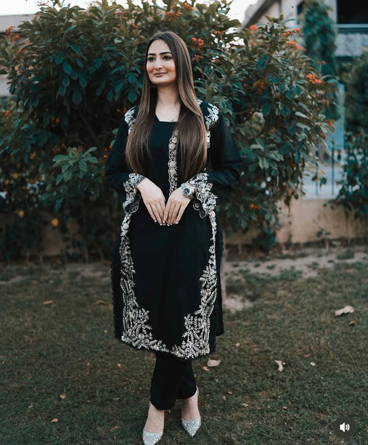 Black Embroidered 2 PC Stitched